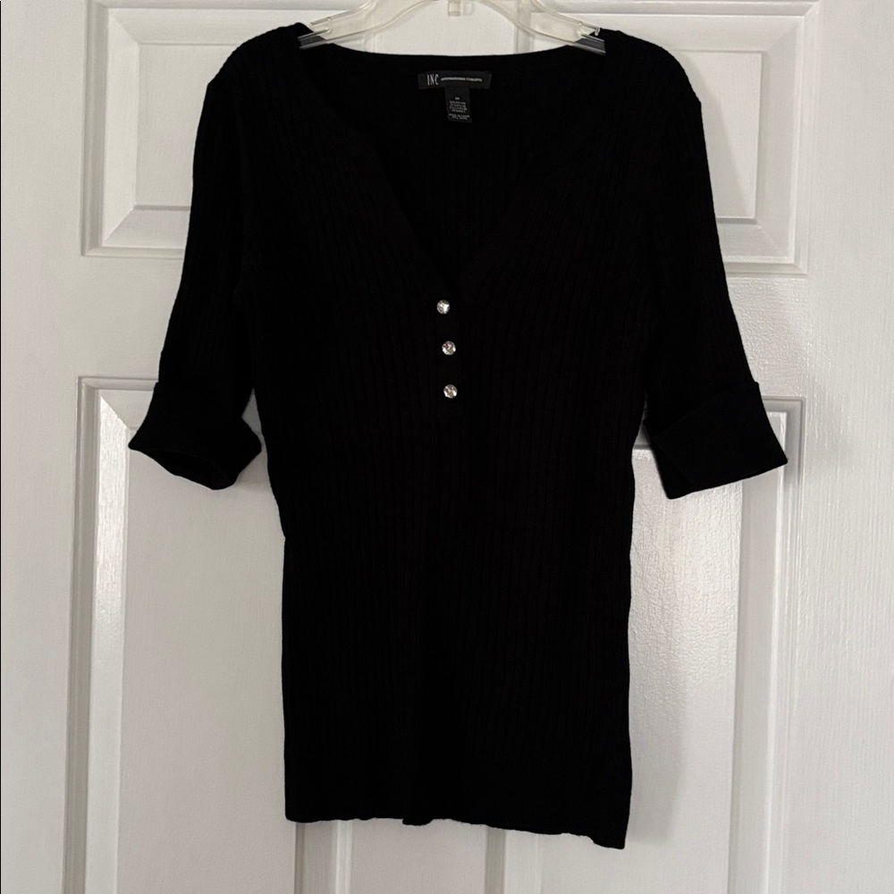 INC Black ribbed  V-Neck Sweater